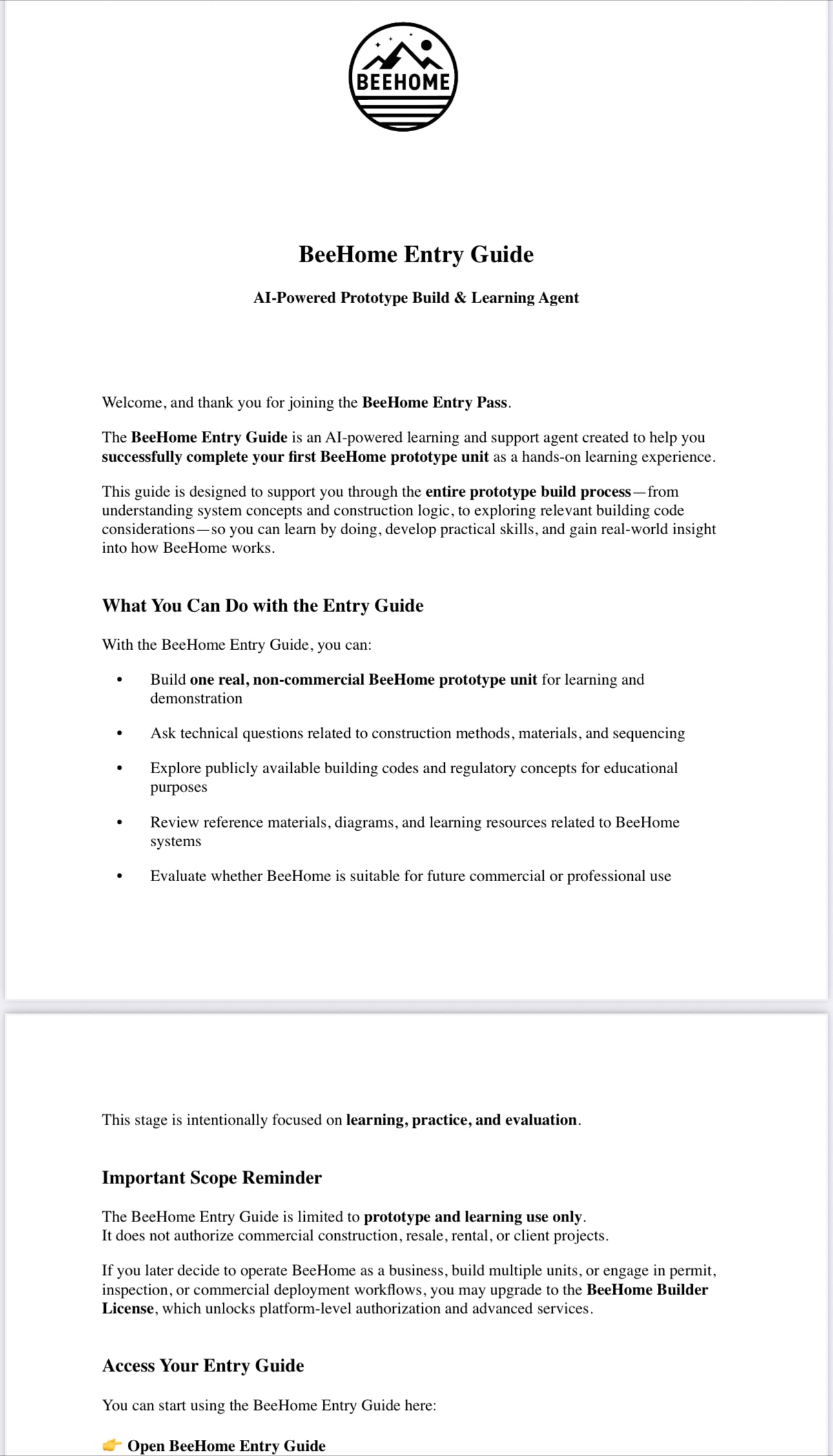 BeeHome Builder Entry Pass